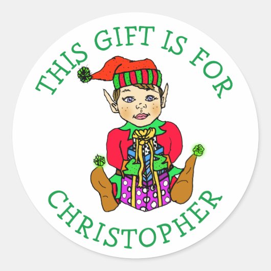 Dieses Geschenk ist für, Junge Elf mit Geschenk Runder Aufkleber (Vorderseite)