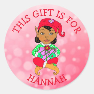 Dieses Geschenk ist für, Mädchen-Elf mit Geschen Runder Aufkleber