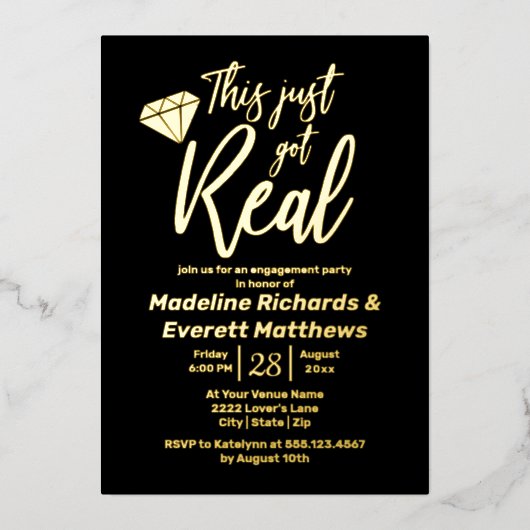 Dieses Got echter Game Engagement Party Real Gold Folieneinladung (Vorderseite)