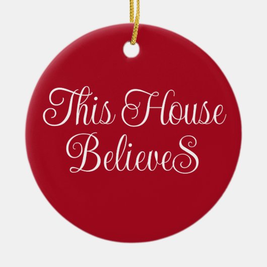 Dieses Haus glaubt, Typografie Script rot Keramik Ornament (Vorne)