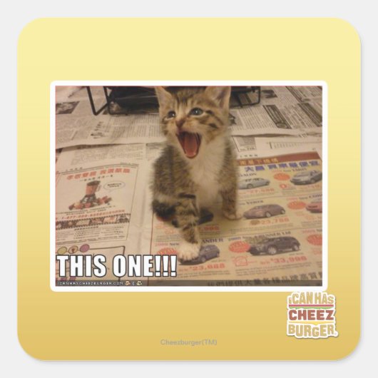 Dieses hier! quadratischer aufkleber (Vorderseite)