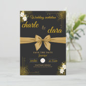 Dieses Hochzeitsdesign mit Schwarz und Gold Einladung (Stehend Vorderseite)