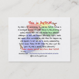 Dieses ist Autismus-Mitteilungsblatt-Karten Telefonnummerkarte