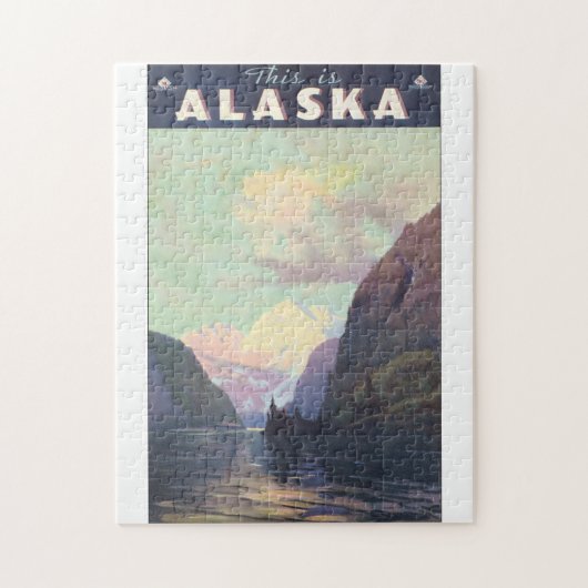 Dieses ist Reise-Plakat-Grafik Alaskas Vintage Puzzle (Vertikal)