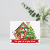 Dieses Jahr haben wir Zuhause Santa Bleibe Postkarte (Stehend Vorderseite)