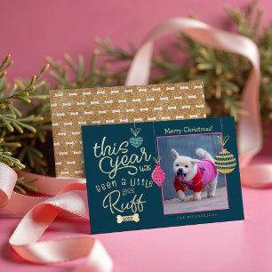 Dieses Jahr war weniger rau Spaß Glitter Hund Foto Folien Feiertagskarte