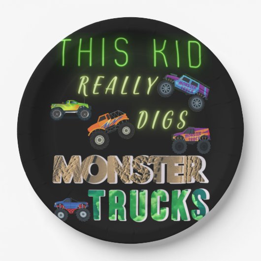 Dieses Kind bekommt wirklich Monster-LKW. Pappteller (Vorderseite)