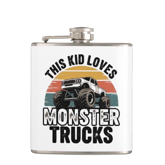 Dieses Kind liebt Monstertrucks Flachmann (Vorderseite)