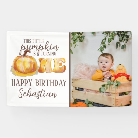 Dieses kleine Pumpkin Foto 1. Geburtstag Party Banner (Horizontal)
