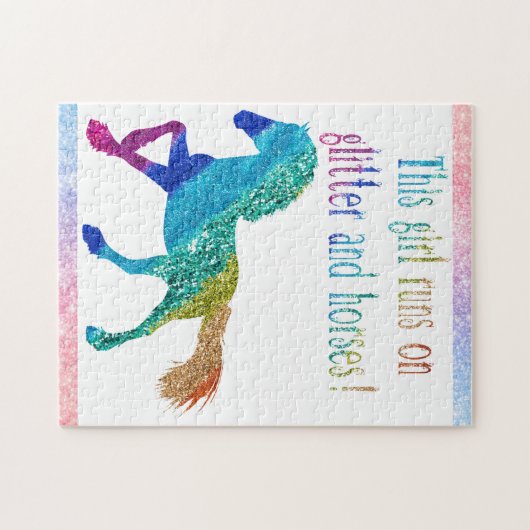 Dieses Mädchen läuft auf Glitzer und Pferden Puzzle (Horizontal)