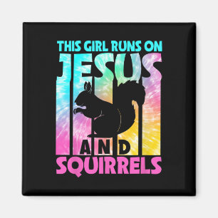 Dieses Mädchen läuft auf Jesus und lustigen Eichhö Magnet