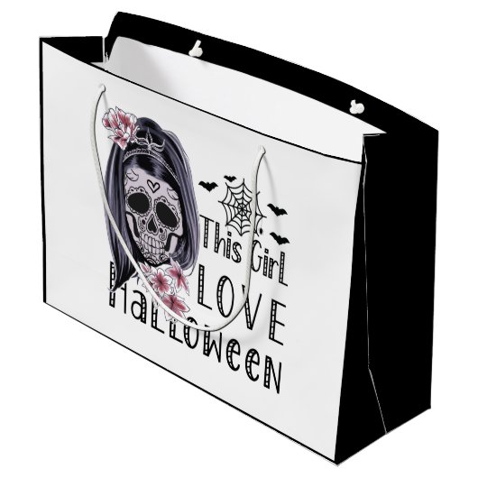 Dieses Mädchen Liebe Halloween Große Geschenktüte (Rückseite Schrägansicht)