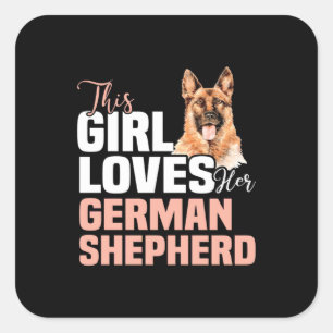 Dieses Mädchen Liebe ihren deutschen Schäferhund Quadratischer Aufkleber
