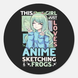 Dieses Mädchen Liebe nur Anime Sketching und Frogs Runder Aufkleber