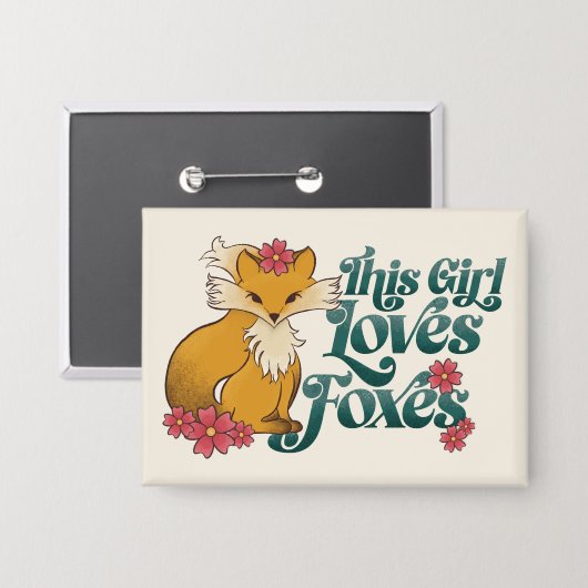 Dieses Mädchen Lieben Füchse mit Blume Button (Vorderseite/Rückseite)