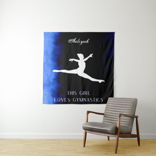 Dieses Mädchen Lieben Gymnastik Schwarz, Blau, Wei Wandteppich (Beispiel)