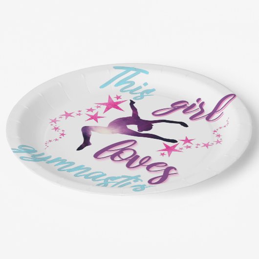 Dieses Mädchen Lieben Gymnastik Stars Leap Pappteller (Schrägansicht)