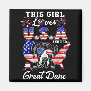Dieses Mädchen liebt die USA und Dog 4. Juli Deuts Magnet