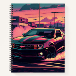 Dieses Notizbuch zeigt ein Muscle-Car