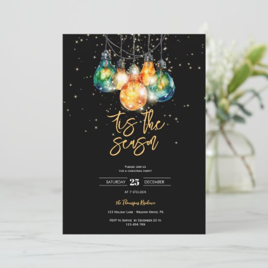 Dieses Party ist die Saison, schwarz, Weihnachten Einladung (Stehend Vorderseite)