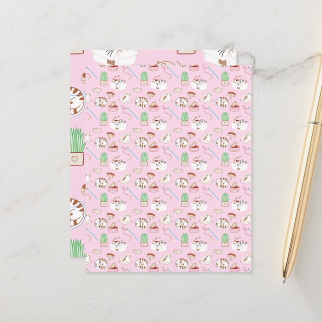 Dieses rosa Cat Life Pattern Scrapbooking Papier (Vorderseite/Rückseite Beispiel)