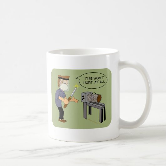 Dieses verletzt nicht lustigen Woodturning Cartoon Kaffeetasse (Rechts)