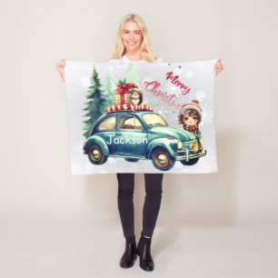 Dieses weihnachtliche Kissen mit einem Auto darauf Fleecedecke
