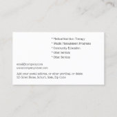 Dietitian Gemüse Smoothie Foto Visitenkarte (Rückseite)