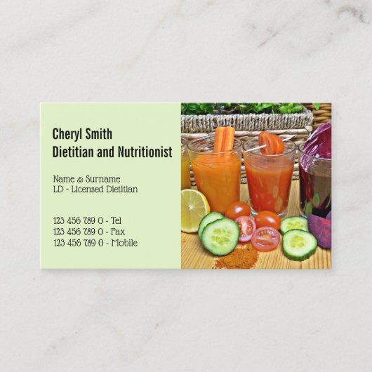 Dietitian Gemüse Smoothie Foto Visitenkarte (Vorderseite)