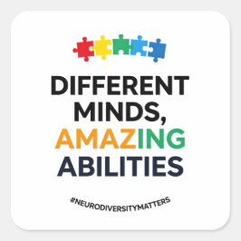 Different Minds Amazing Abilities Awareness Art Quadratischer Aufkleber