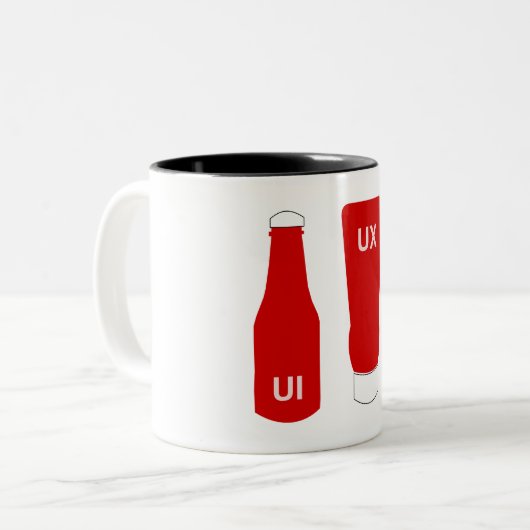 Differenz zwischen UX und UI Ketchup Zweifarbige Tasse (Vorderseite Links)