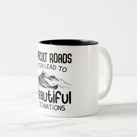 difficult roads leads to beautiful destination zweifarbige tasse (VorderseiteRechts)