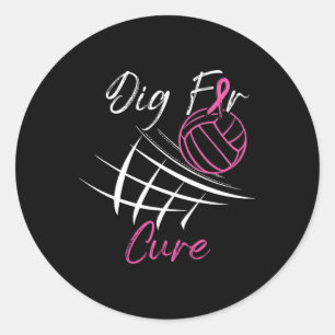Dig for a cuure Breast Cancer Awareness Volleybyll Runder Aufkleber