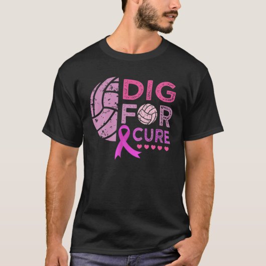 Dig for a cuure Volleyball Team Brustkrebs Aware T-Shirt (Vorderseite)