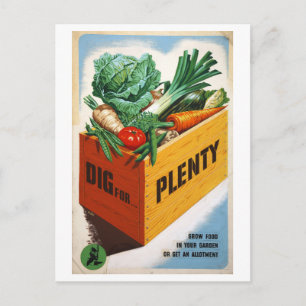 "Dig for Plenty" Vintag Gartenplakat Postkarte