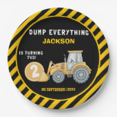 "Dig In! Construction Truck Party for 2nd Birthday Pappteller (Vorderseite)