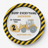 "Dig In! Construction Truck Party for 2nd Birthday Pappteller (Vorderseite)