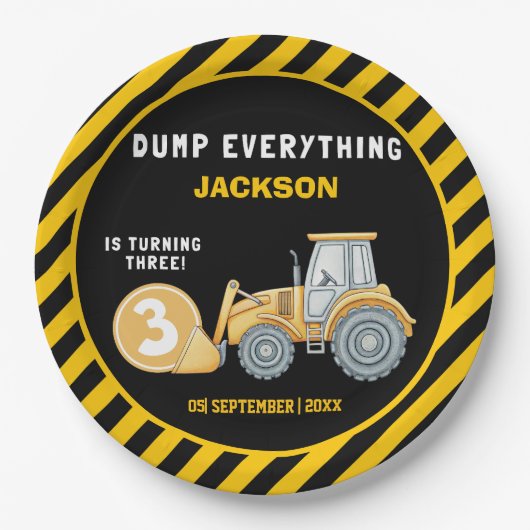 "Dig In! Construction Truck Party for 3rd Birthday Pappteller (Vorderseite)