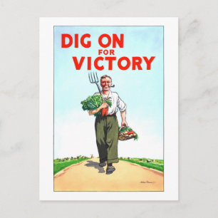 "Dig On for Victory" Vintage Gartenarbeit in Warte Postkarte
