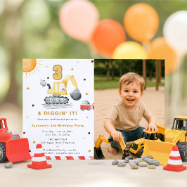 Digger Truck Construction 3rd Birthday Party Photo Einladung