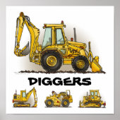 Diggers Backhozer Dozers Construction Poster Print (Vorne)