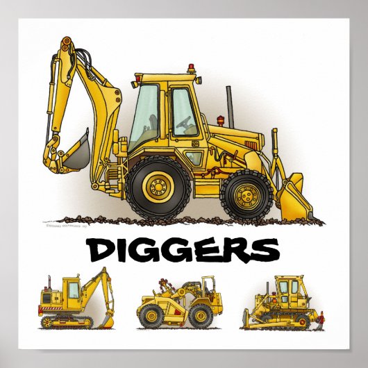 Diggers Backhozer Dozers Construction Poster Print (Vorne)