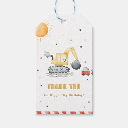 Diggin’ It Construction Birthday Thank You Geschenkanhänger (Vorderseite)