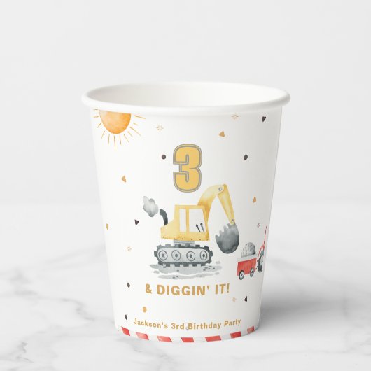 Diggin’ It Yellow Construction Brithday Party Pappbecher (Rückseite)