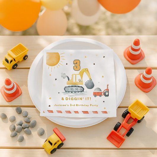 Diggin’ It Yellow Construction Brithday Party Serviette
