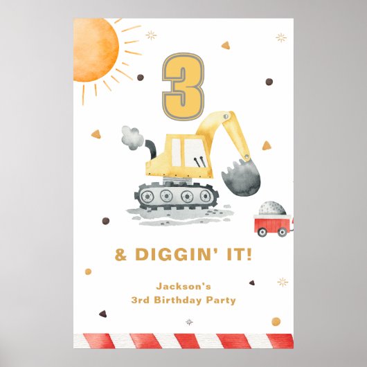 Diggin’ It Yellow Digger Brithday Party Welcome Poster (Vorne)