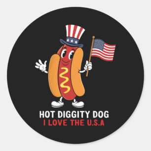 Diggity Hund I Liebe The USA Patriotic Hot Dog 4th Runder Aufkleber