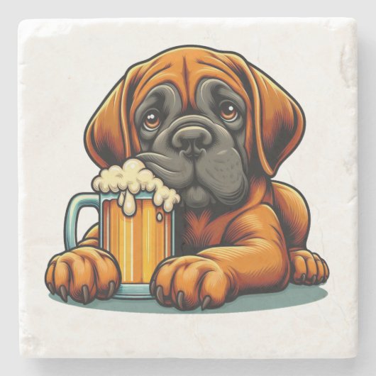 DigiPups Mastiff Dog Beer Tasse Cartoon Steinuntersetzer (Vorderseite)
