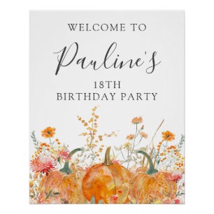 DIGITAL 18. Geburtstag Pumpkin Wildblume Willkomme Poster