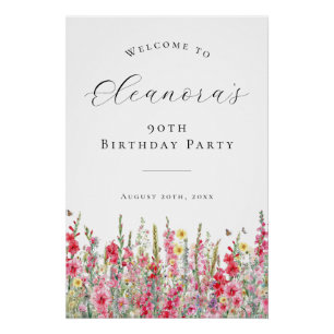 DIGITAL 90. Geburtstag August Geburtstag Blume Wil Poster